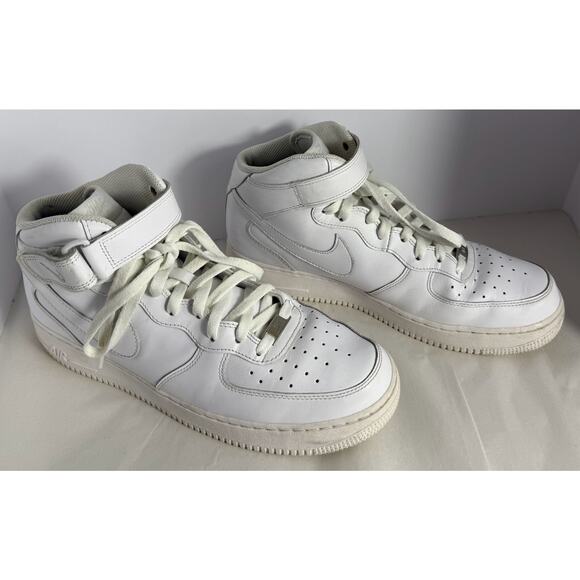 NIKE AIRFORCE 1 MENS WHITE LEATHER HI TOP SNEAKERS SHOES SIZE 12 - Picture 1 of 8